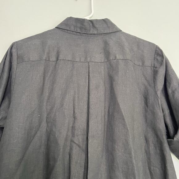 NWOT Kate Hill Women's Linen Button Up Shirt Black Petite Sz L Minimalist Boho - Picture 10 of 12